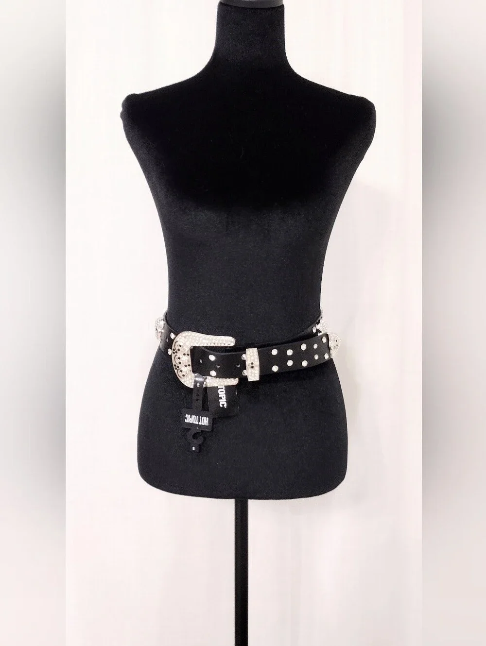 Black Studded Gothic Style Buckle Belt With Skulls